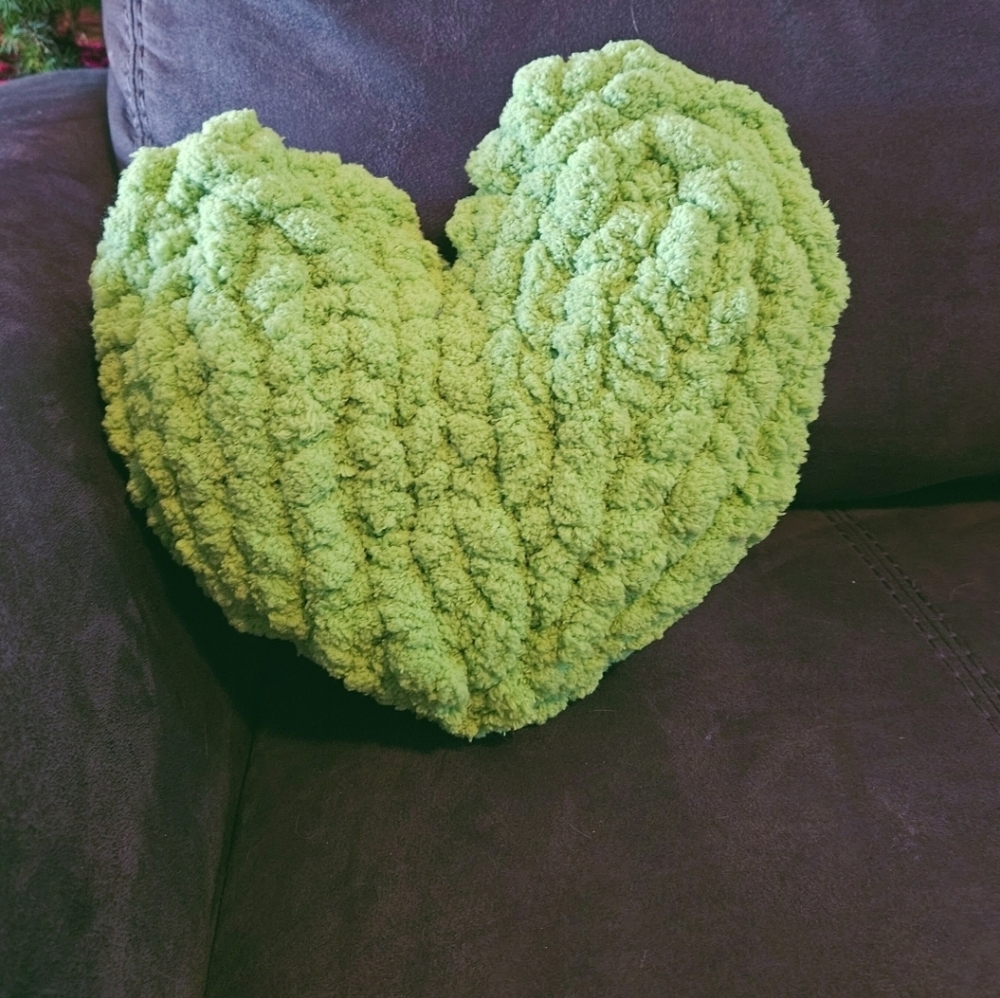 Green Heart-Shaped Plush Pillow